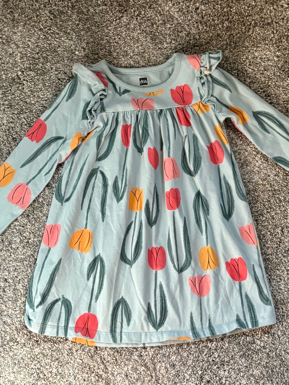 Tea Collection Light Blue Tulip-Print Long-Sleeve Dress
